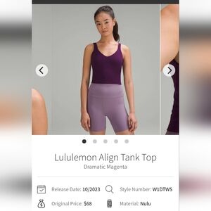Lululemon Align Tank Top Sz 0 Dramatic Magenta